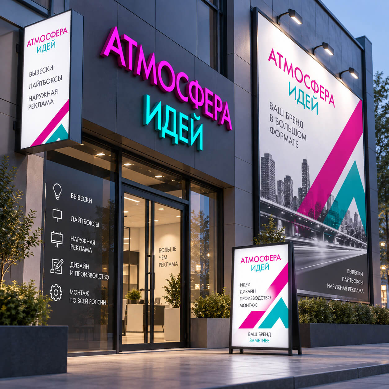 Вывески и наружная реклама — портфолио Атмосфера Идей